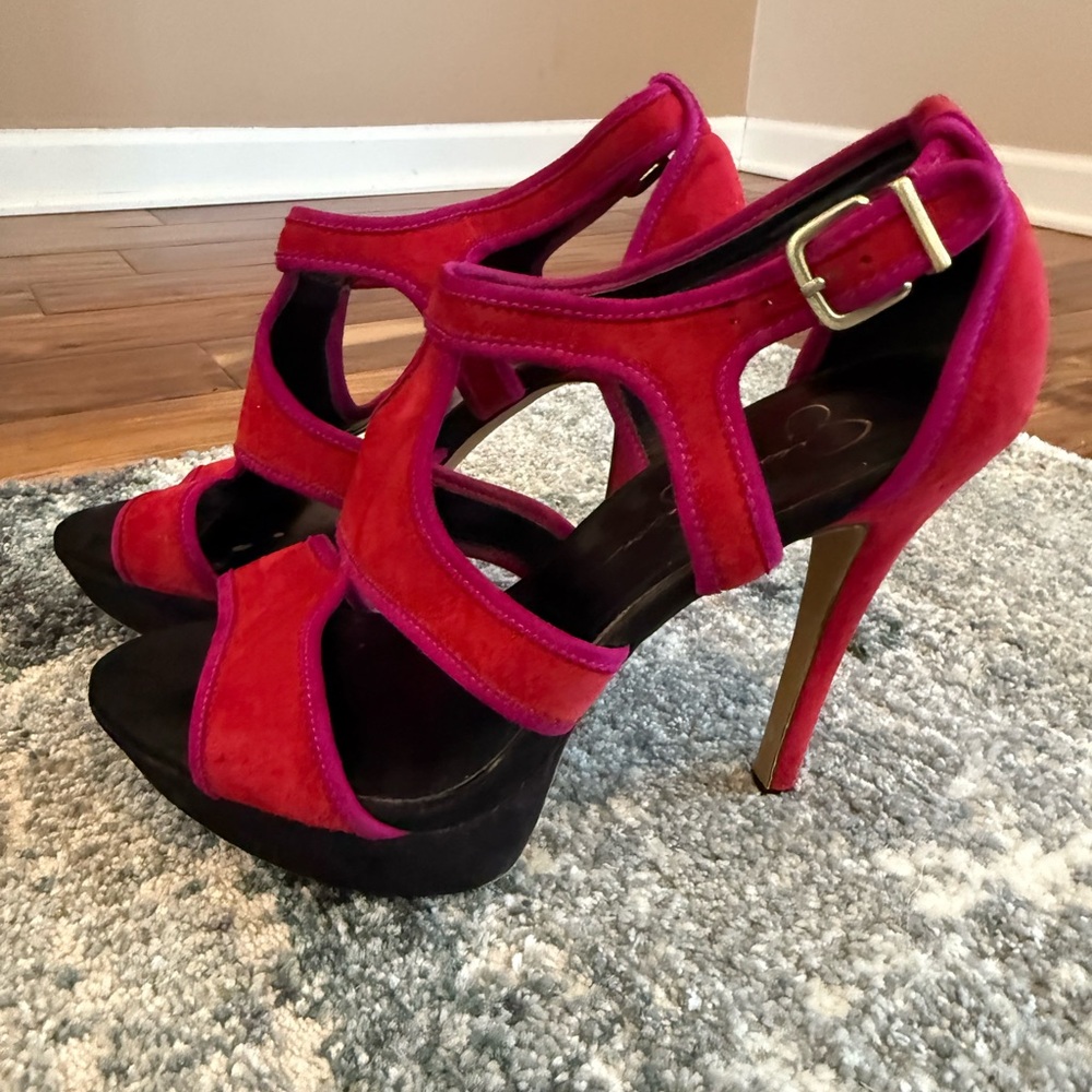 Jessica Simpson Red and Pink Block Heel Sandals